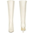 thumbnail image 5 of BLISSFUL STEP Women's Boots Stone Pattern Pointed Toe Stiletto Heel Knee High Boots  Cream 8, 5 of 6