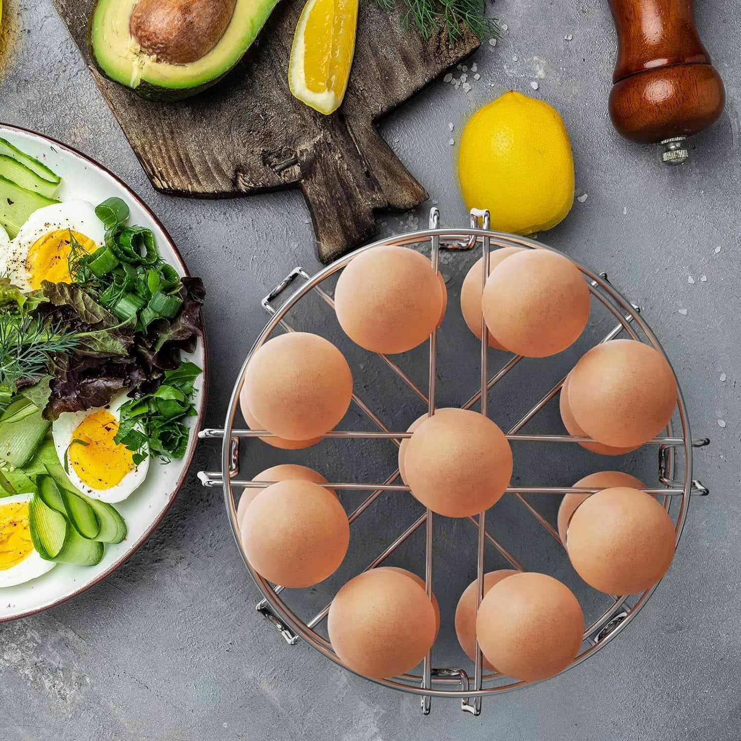 Egg Steamer Rack - Stainless Steel Trivet for 8 Quart Pressure Cooker, Cooks 18 Eggs, Stackable Insert Instant Pot Accessories, 7.87 Inch, 2 Packs