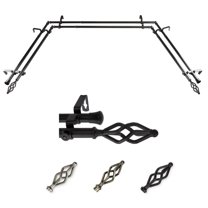 Archy 13/16" Double Bay Window curtain rod Adjustable 20"-36", 38"-72" - Black,(ABay-41-2D)
