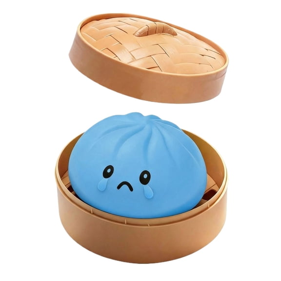 Mystery Dumpling Squishy Large with Steamer, Squishy Dumpling Doll with Cute Expressions, Silicone Bun Sensory Fidget Dolls, Hand Pinching Decompression Dolls