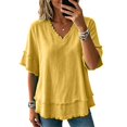 thumbnail image 2 of Akiihool Short Sleeve Shirts for Women Women's Shirts Cold Shoulder Tops Summer Short Sleeve Casual Twist Knot Blouse T-Shirt (Yellow,XXXL), 2 of 5