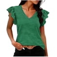 thumbnail image 3 of Craaazy Women's Plus Size Friendly Striped V-Neck Ruffle Short Sleeve Top for Daily Wear, 3 of 6