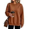 thumbnail image 3 of Nestiefly Oversized Crewneck Sweatshirt Women Fleece Long Sleeve No Hood Pullover Fall Casual Sweat Shirts Brown 2XL, 3 of 7