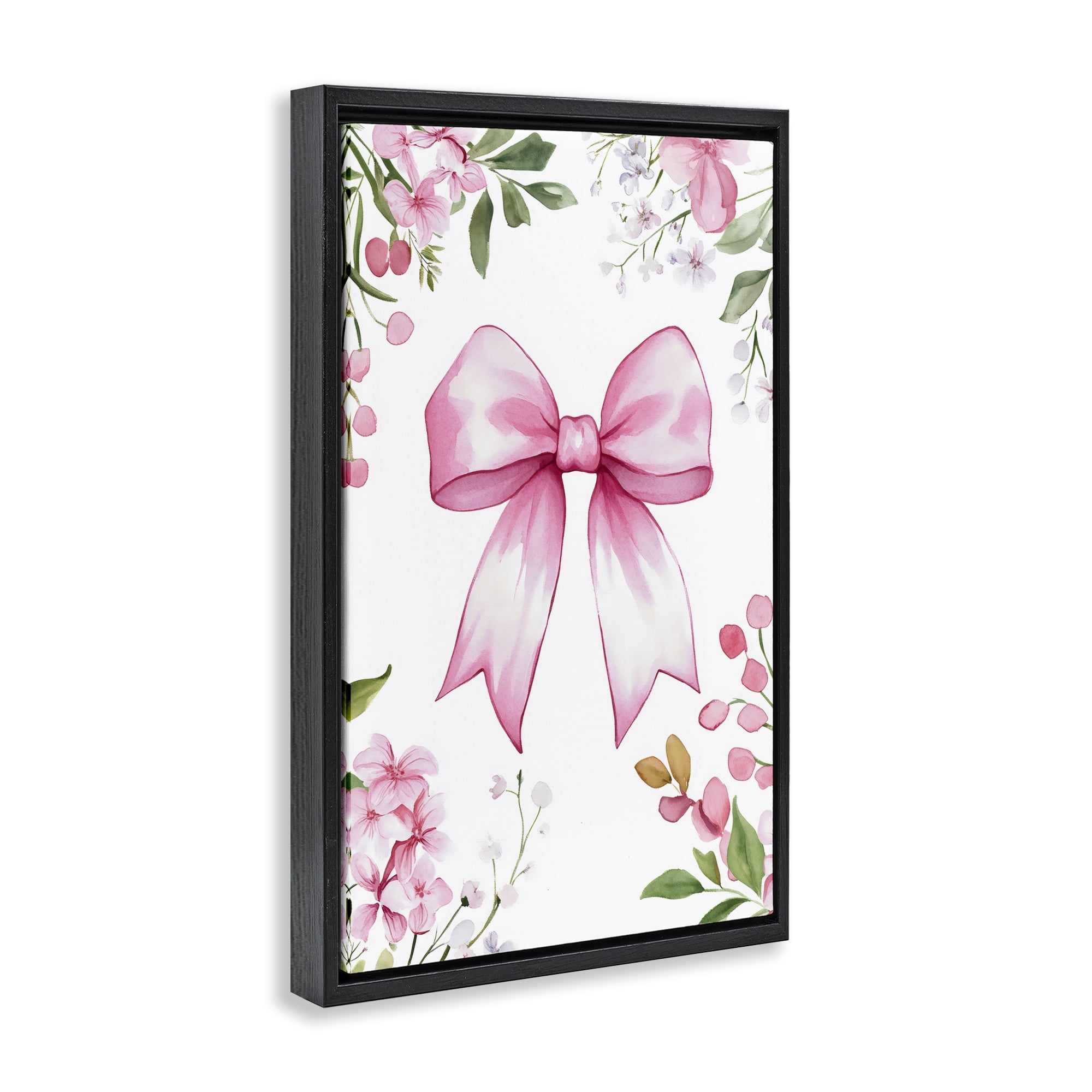 Stupell Industries Whimsical Floral Bow Pink Black Framed Floater Canvas Wall Art, design by Creative Studio