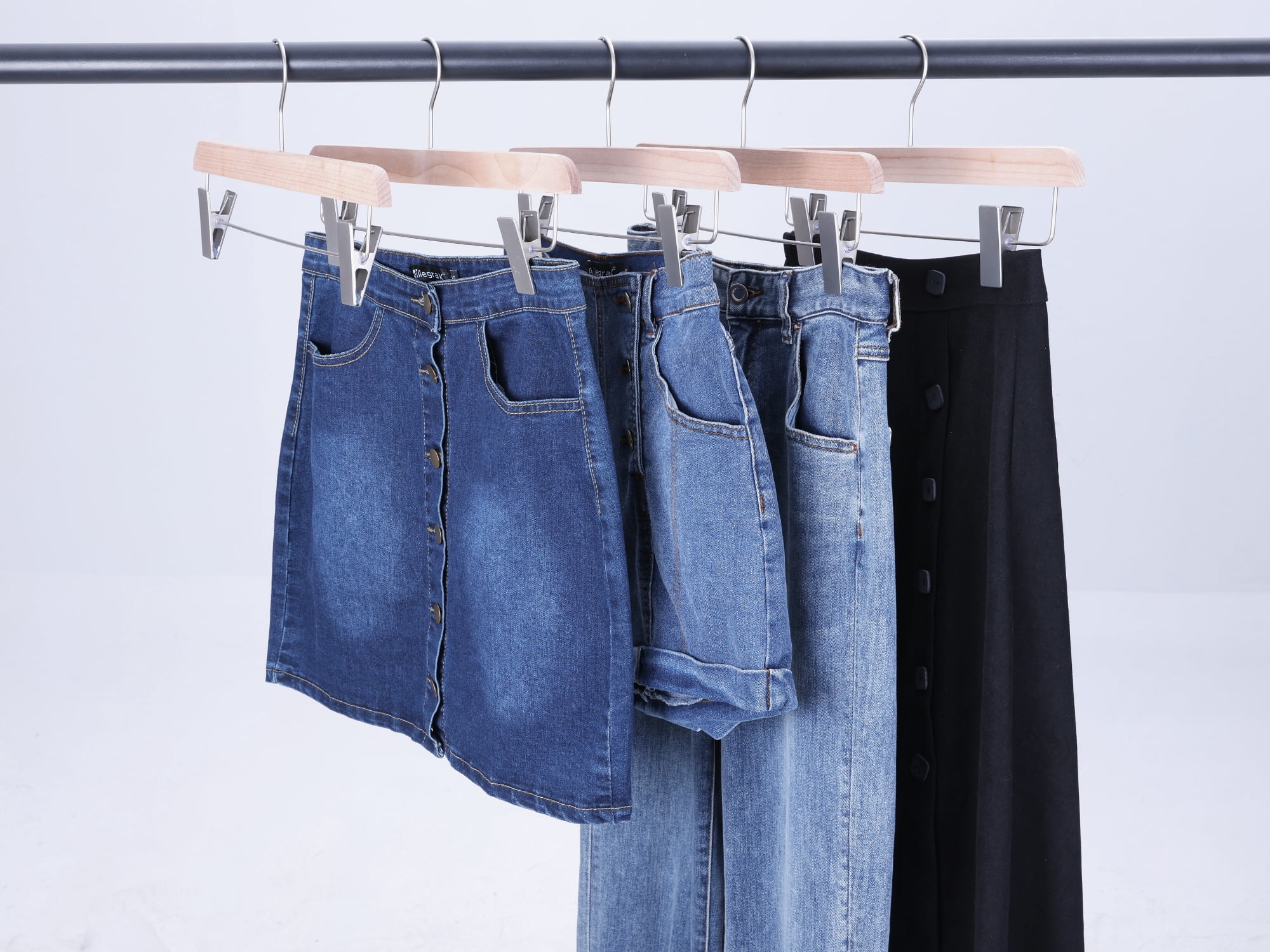Unique Bargains Wood Hangers with Pinch Clips for Clothing and Pants 10 Pack Silver