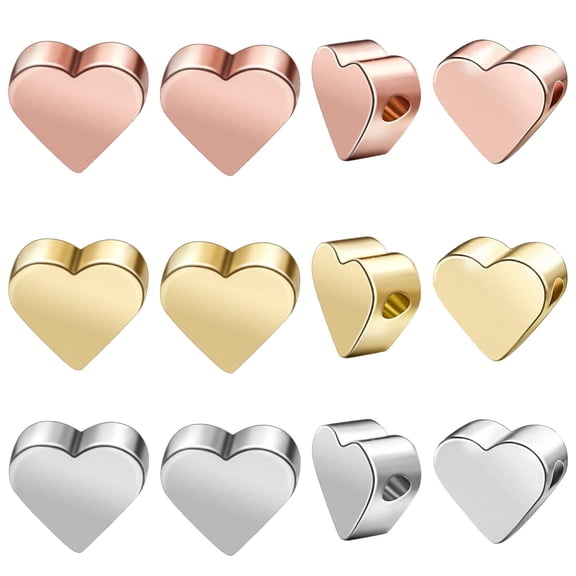 30PCS Small Hole Heart Beads Spacer Loose Separated Brass Double Side Pendants Charms for Handmake DIY Bracelet Necklace Valentine's Day, 7 * 6 * 3mm