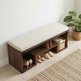 thumbnail image 5 of Finmind Shoe Storage Bench with Cushion, 47 inch Entryway Bench with Storage Shelf and Removable Padded Seat for Entryway, Living Room, Bedroom, Vintage Brown, 5 of 7