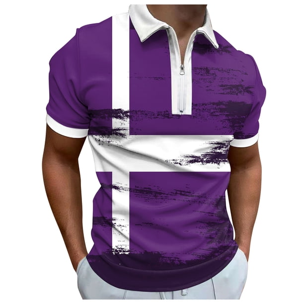Gibobby Playera Polo Polos de golf de manga larga para hombre de un cuarto, estilo casual ajustado cuello en V, diseño básico(Morado,XG)