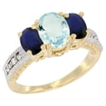 thumbnail image 1 of 14K Yellow Gold Diamond Natural Aquamarine Ring Oval 3-stone with HQ Blue Sapphire, size 5, 1 of 4