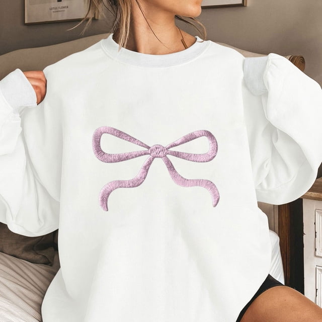 Spring TIMIFIS Chandail en Molleton Décontracté pour Femmes, Imprimé Nœud Mignon, Manches Longues, Pull-Over, Tenues Décontractées Printemps Automne, Chandails en Molleton Col Rond, Hauts pour Femmes - Printemps/été