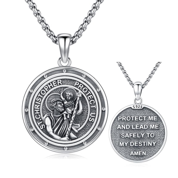 St Christopher Necklace 925 Sterling Silver Holy Religious Amulets Necklace Christian Gifts Jewelry for Men Women