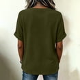 thumbnail image 6 of ClodeEU Women's V Neck Cuffed Short Sleeve Blouse,Solid Casual Loose Summer Top Army Green,Women's Plus L, 6 of 7