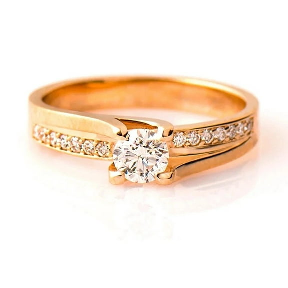 Jewelerix 14K White Gold Plated Round Cut Engagement Ring with Channel-Set Accent Diamonds – Modern Split Shank Design for Women