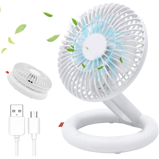 Mini ventilador USB, ventilador de escritorio silencioso portátil, alimentado por USB, 2000 mAh 3 velocidades para PC de mesa, portátil, netbook, hogar, oficina, etc. (blanco)