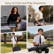 Doulami Piano 61 Key Electric Keyboard Piano with Lighted Keys LCD Display Folding Piano Keyboard for Beginner 200 Tones Rhythms