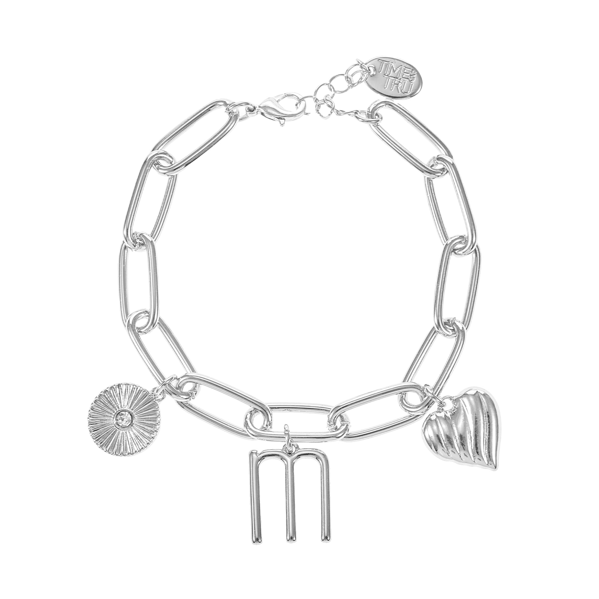 Time and Tru Silvertone Initial Charm Bracelet, Initial M