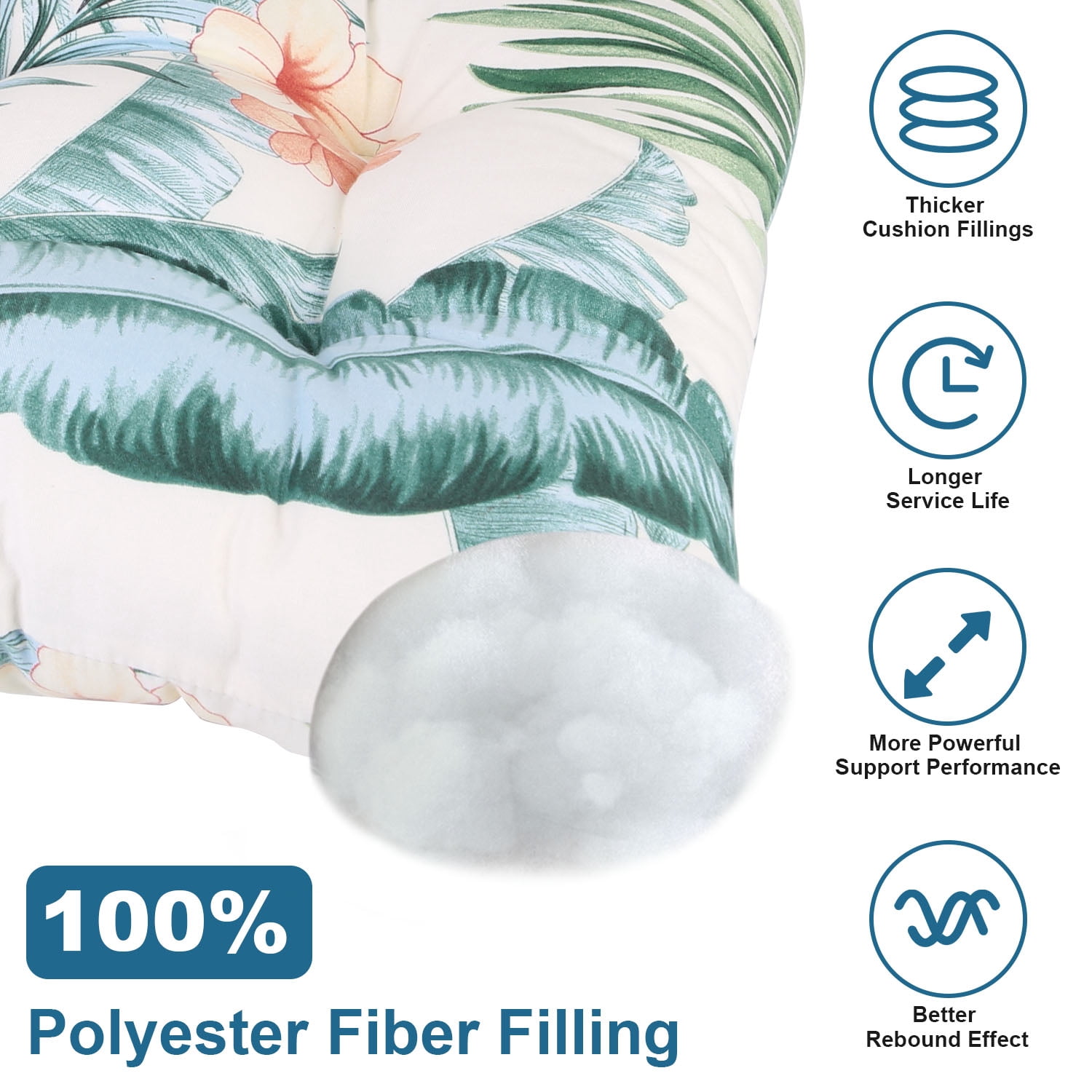Outdoor Rocking Chair Cushion Upper and Lower Rocking Chair Seat Cushion Set with Non-Slip Ties for Indoor Outdoor Beige Green Palm
