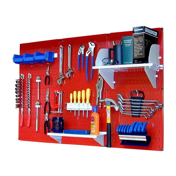 4ft Metal Pegboard Standard Tool Storage Kit - Red Toolboard with White Accessories