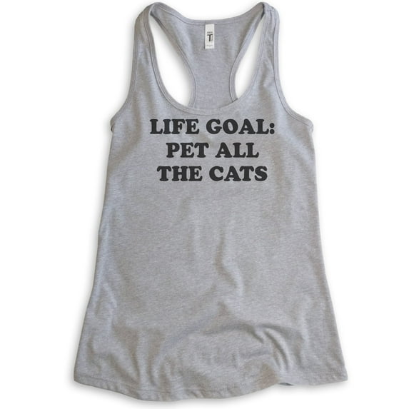 Life Goal Pet All The Cats Tank Top, Ladies Racerback Tank Top, Cat Mom Tank, Cat Tank, Heather Gray, Medium