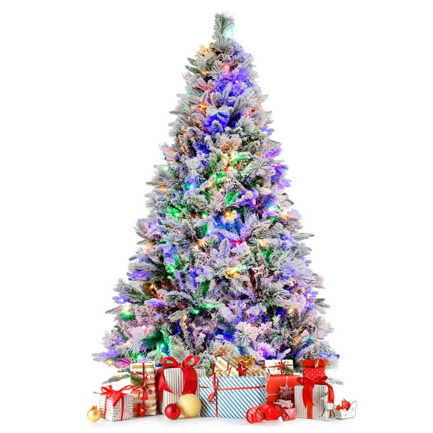 Flocked christmas tree with colored lights deals