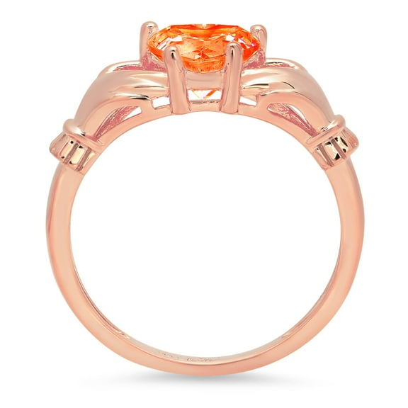 1.06 ct Heart Cut Simulated Red Diamond Claddagh Engagement Ring for Women in 18K Rose Gold