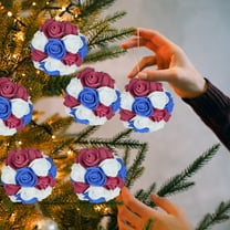 InsCrazy American Flag Wreath Decoration Wreath Wreath with Red White and Blue Decoration Pendant of The 6 Balls of Flowers Patriotics Wreath