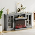 thumbnail image 2 of Furniwell Electric Fireplace TV Stand for TVs up to 65’’, Farmhouse Media Entertainment Center with 3-Sided Glass Fireplace, TV Console with Door Storage Cabinet for Living Room (Gray), 2 of 7