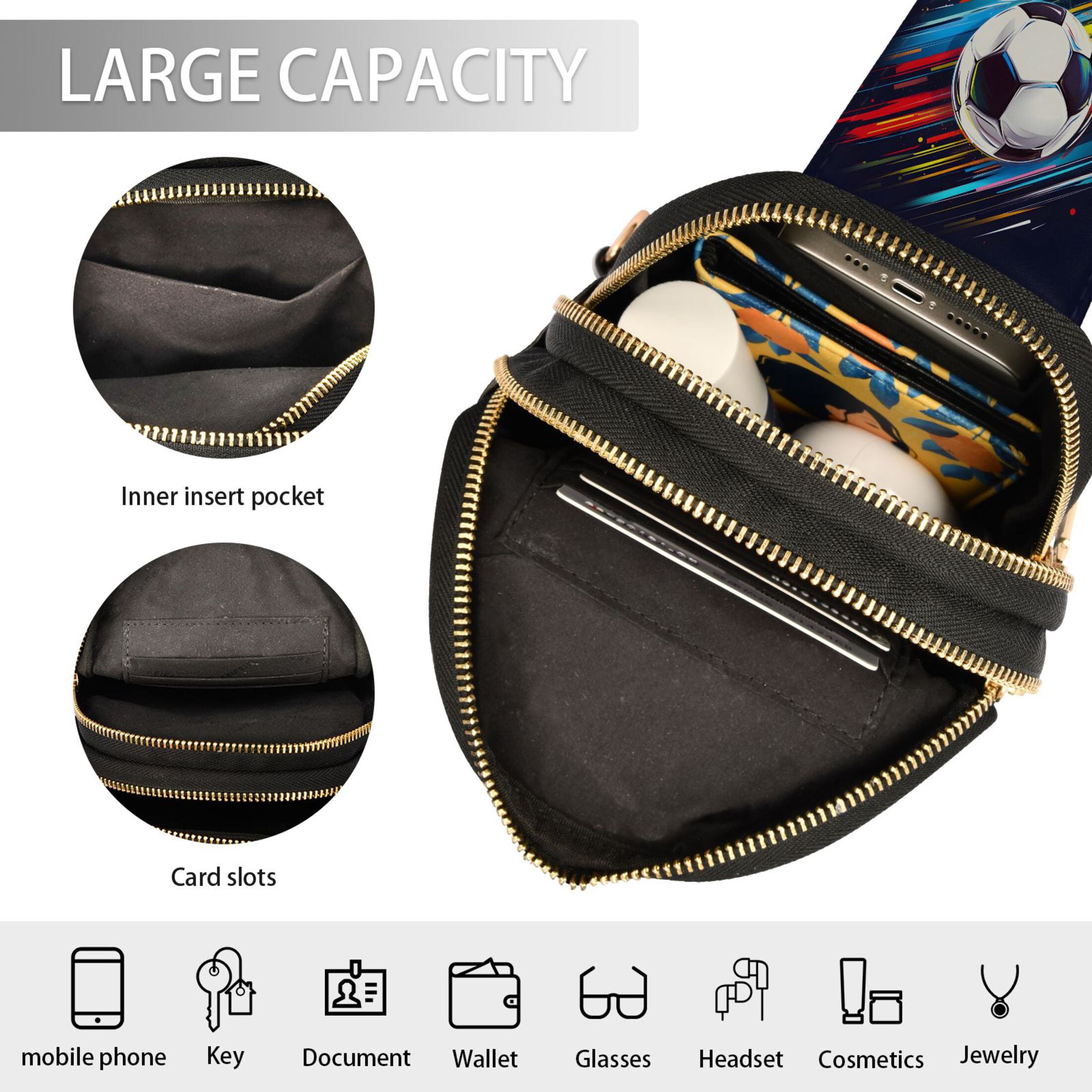 ALAZA Soccer Ball Art Sling Bag for Women Men Waterproof Crossbody Chest Bags