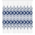 thumbnail image 3 of Ikat Shower Curtain, Asian Traditional Design Borders Tribal Art Geometrical Motifs and Shapes, Fabric Bathroom Set with Hooks, 69W X 84L Inches Extra Long, Navy Blue and White, by Ambesonne, 3 of 3