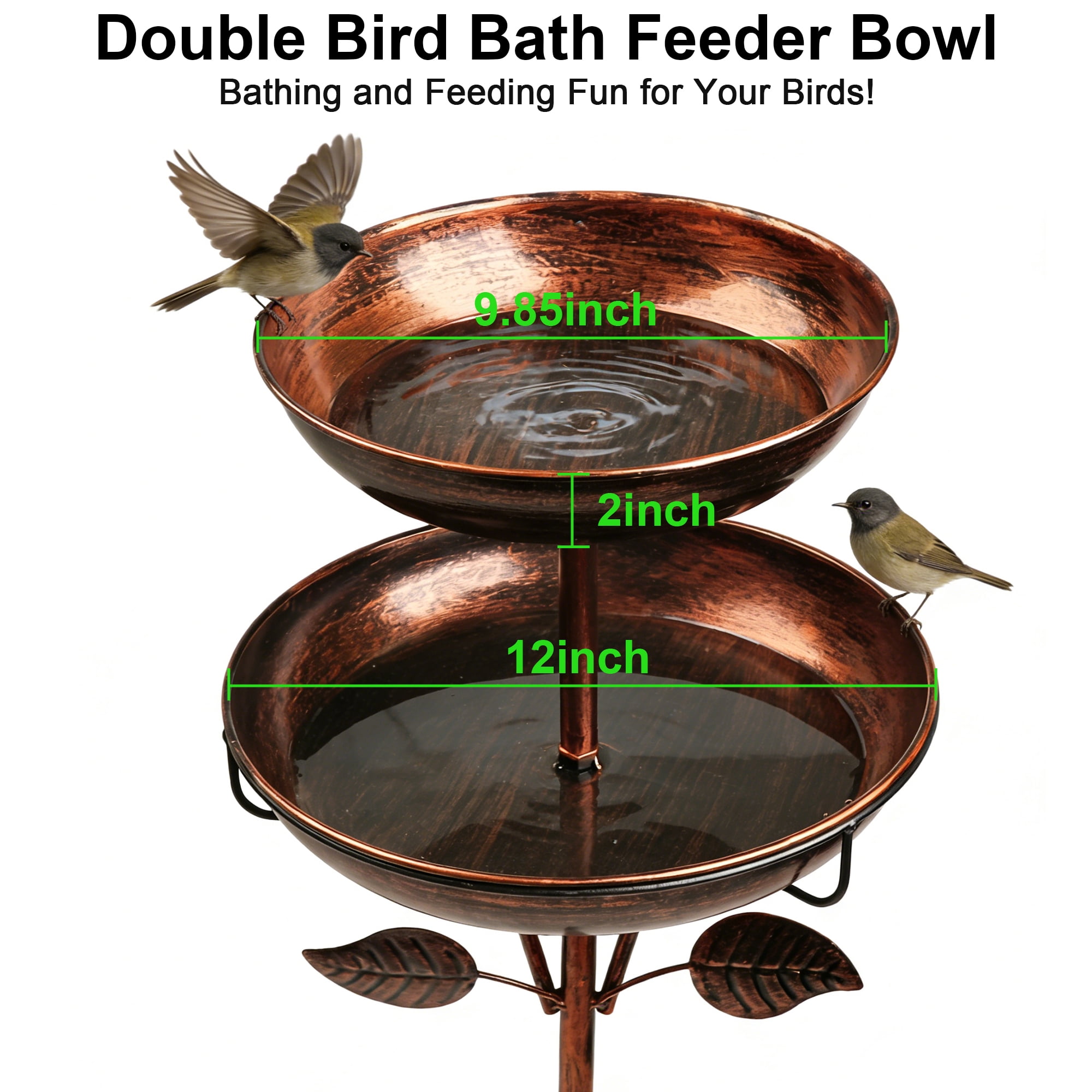 Bird Bath for Outside, 45In Vintage Freestanding Birdbath for Outdoors, Double Metal Bird Bath Feeder Bowls for Garden Patio Yard Lawn Decor, Upgraded 5-Pronged Base