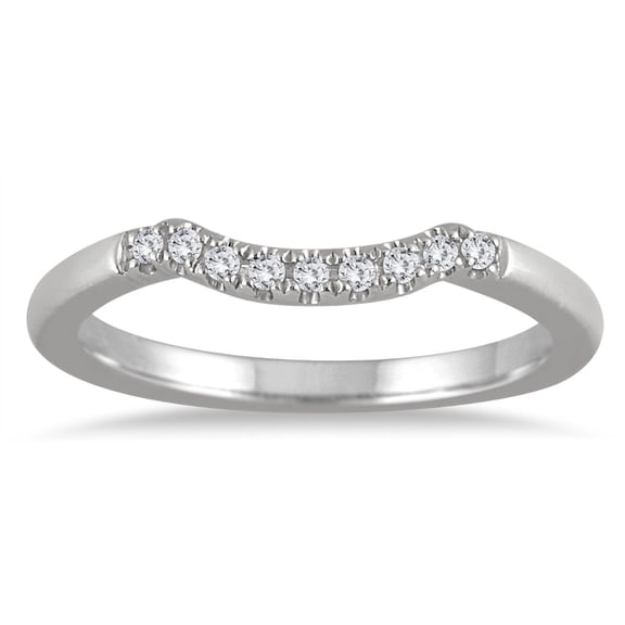 SZUL Women's 1/10 Carat TW Curved Diamond Wedding Band in 14K White Gold (I-J Color, I1-I2 Clarity)