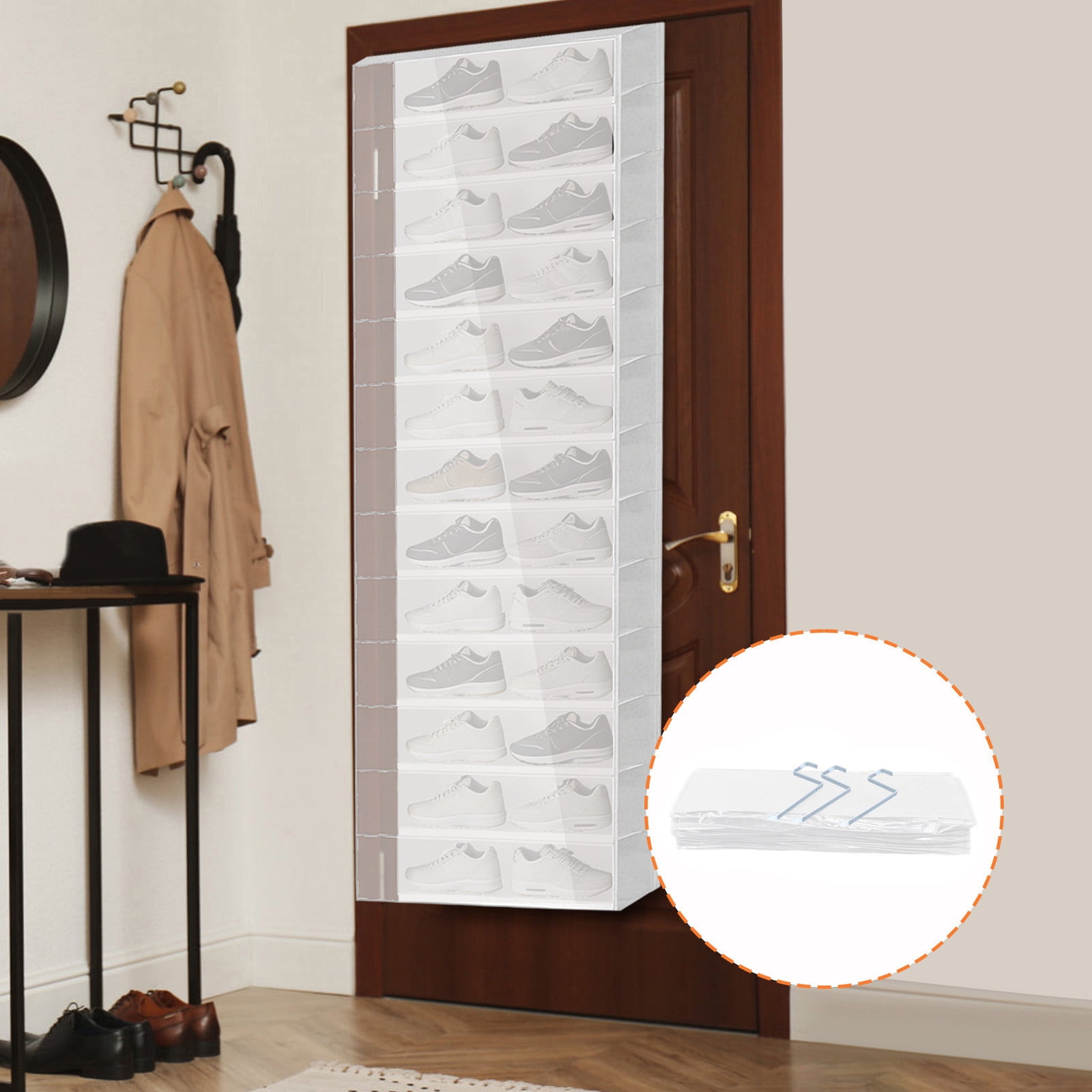 13-Layer Over-Door Hanging Storage Bag, Large Lattice Fabric Organizer for Shoes, Accessories, and Toys, Space-Saving Design, Breathable Material, Easy Installation