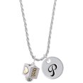 thumbnail image 1 of Delight Jewelry Two-tone Love You Square Spinner Silvertone Script Initial Disc - P - Charm Necklace, 20"+3", 1 of 4