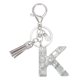 thumbnail image 1 of Llave de letra inicial Uxcell con borlas y perlas, llavero de letra K brillante con strass y anillo para llaves, bolso, carteras, llaves de coche, taza, plata, 1 of 7