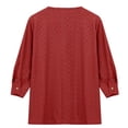 thumbnail image 5 of Womens Split Neck Blouses Solid Color 3/4 Sleeve Summer Casual Fashion Tee Red XXXL, 5 of 5