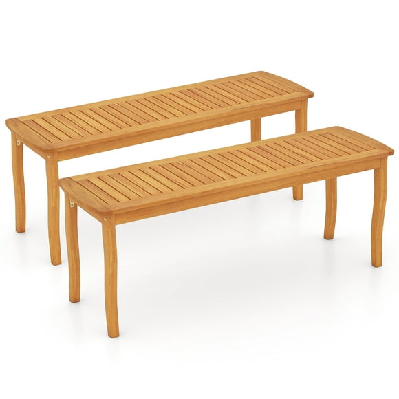 Patiojoy 2PCS 48" Long Acacia Wood Bench Outdoor Wooden Dining Bench w/ Breathable Slat Seat