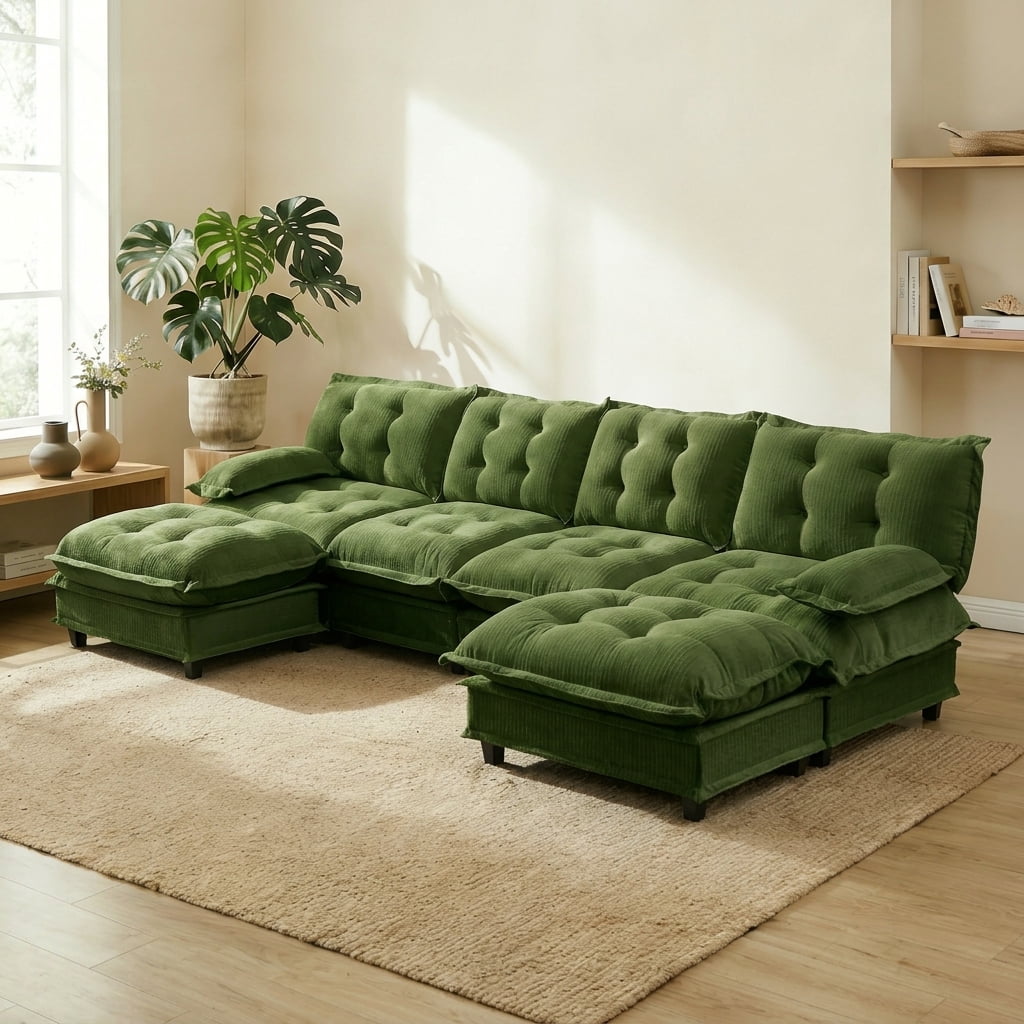 AISWORD 138" U-Shaped Modular Sectional Cloud Sofa with 2 Ottomans, Chenille Fabric Deep Seat Couch with Lattice Decored Cushions