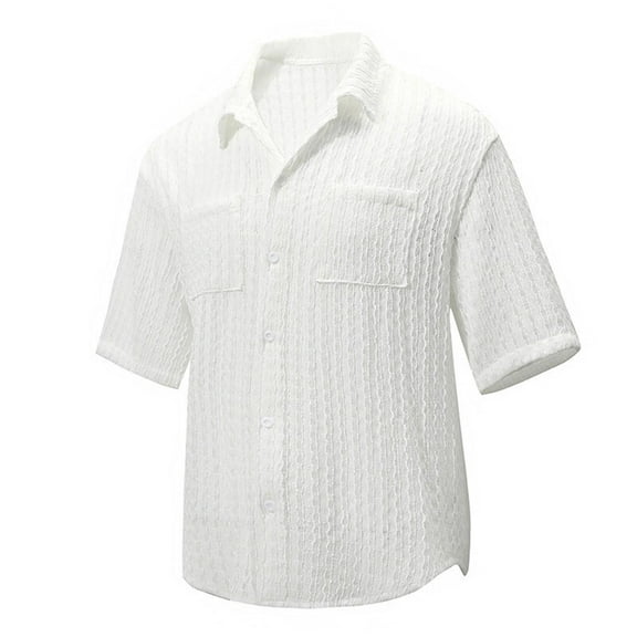 USNSM Mens Summer Shirts Casual Short Sleeve Button Down Shirt Textured Beach Hawaiian Wedding Shirts with Pocket White XXXL
