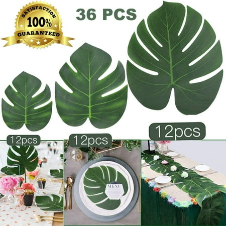 Coolmade 36Pcs Tropical Palm Leaves Plant Imitation Artificial Leaf Hawaiian Luau Party Jungle Beach Theme BBQ Birthday Party Table Decorations (12 Small +12 Middle+ 12 Large) 3 Sizes