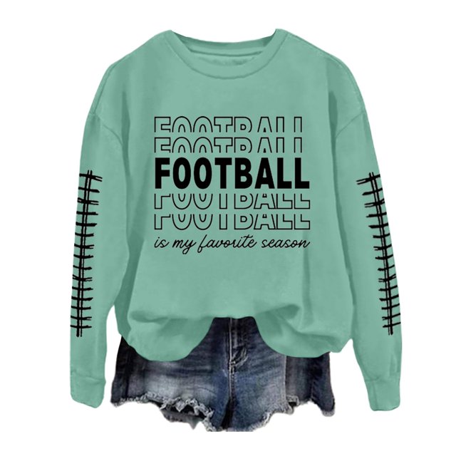 WEAIXIMIUNG Chandails d'Automne pour Femmes Grande Taille Femmes Décontracté Manches Longues Léger Col Rond Chandails Graphique de Football Imprimé Chandail Chandails Blouse Haut