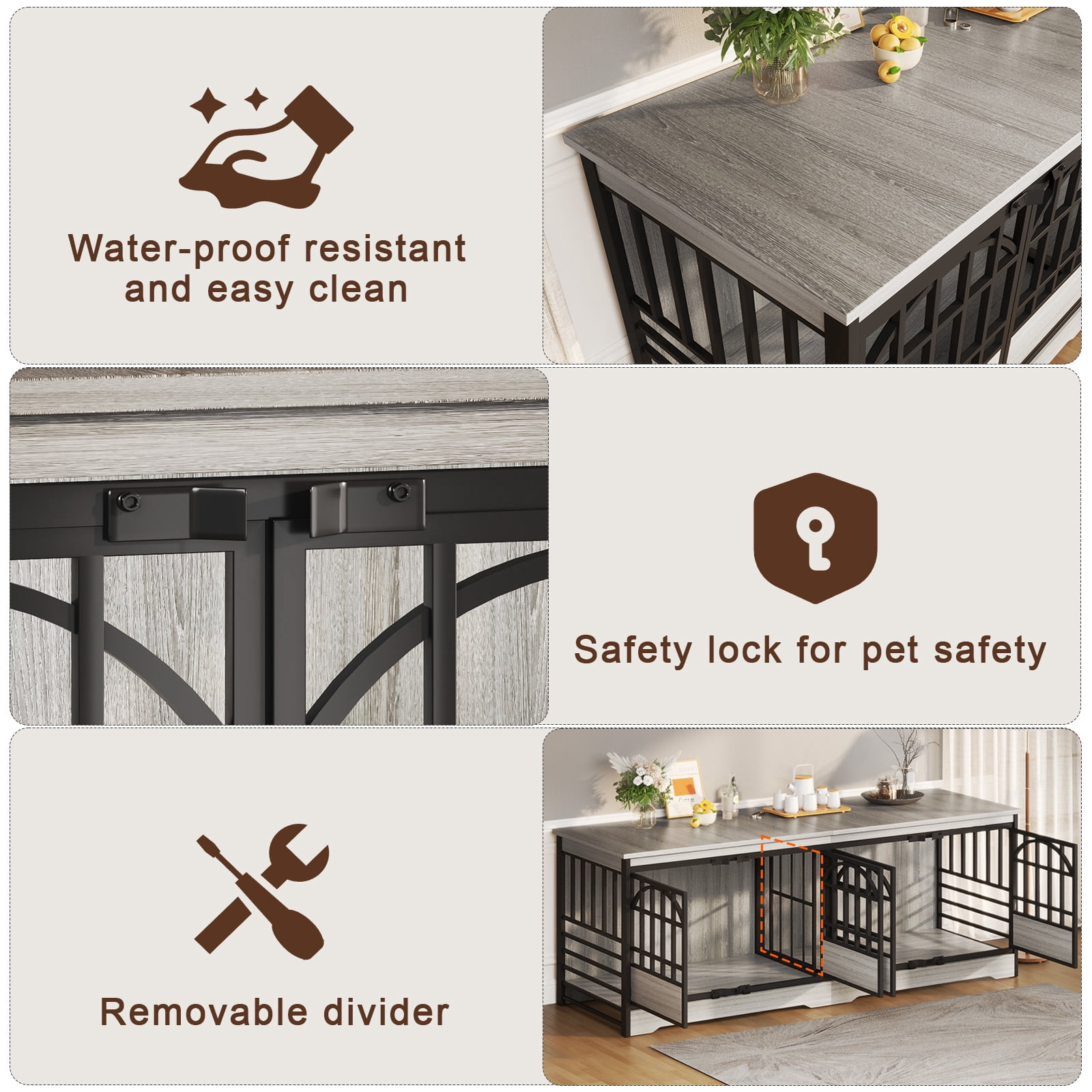 Bel Ark 86 inch Double Dog Crate Furniture for 2 Large Dogs Heavy Duty Double Dog Crates Furniture Indoor as TV Stand,Large Gray