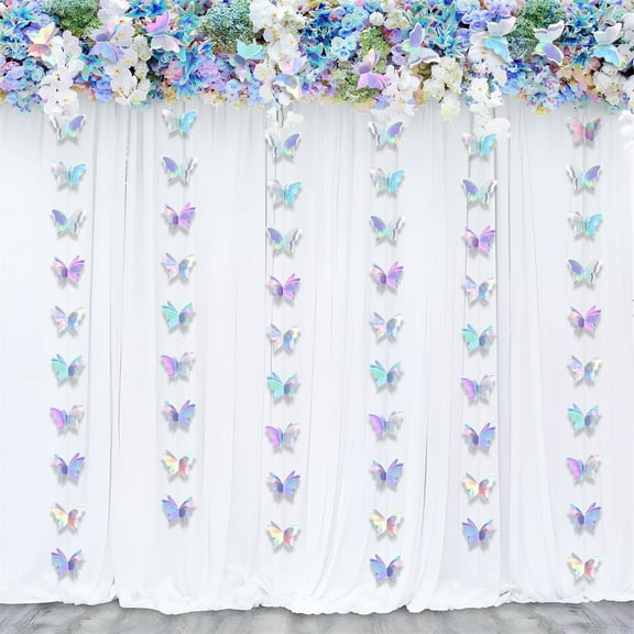 4 Pack 3D Laser Butterfly Decoration,Iridescent ButterflyHanging Garland,Bright Three-Dimensional Butterfly,Laser Hanging Butterfly Decoration,Butterfly Streamer Decoration for Wedding Party