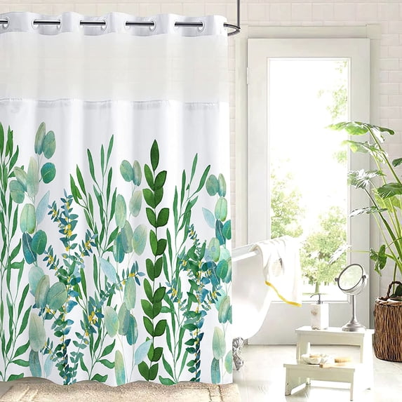 Shower Curtain Green Leaf Botanical Watercolor Floral Plant Aesthetic Bath Curtain Waterproof Fabric Bathroom Curtain with Hooks 72 x 72 Inch Durable, Washable (Eucalyptus Leaf 1)