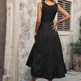 thumbnail image 6 of ChaoHeng Summer Dresses for Women 2025 Vacation Women's A-Line Slip Dress Ruffled Hem Round Neck, Sleeveless Solid Color,Black XXL, 6 of 6