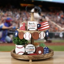 Baseball Theme Tiered Tray Decor - Vintage Sports Inspired Desktop Ornament Set, Creative Home Decor for Living Room, Office or Man Cave