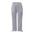 thumbnail image 3 of yunLCZ Women's Straight Leg Pants High Wa Women Suitable High Waist Pants Drawstring Capri Pants With Pockets Wide Leg Cropped Pants For Women, 3 of 4