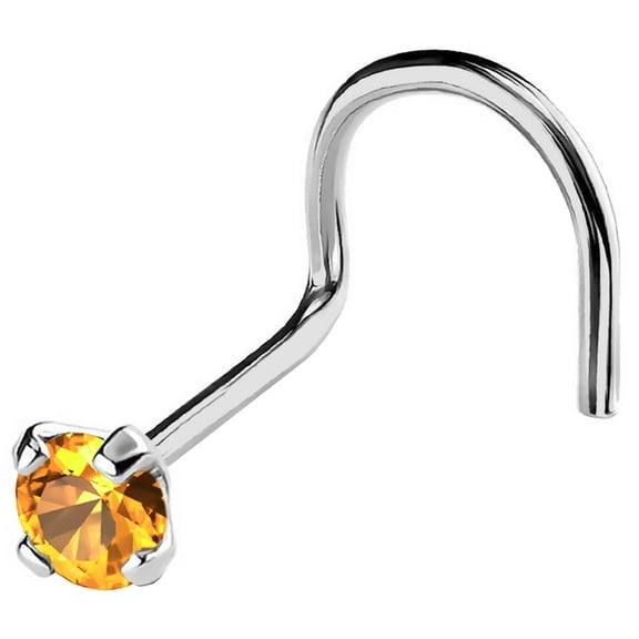 22G Solid 14Kt Gold Nose Screw Stud with Prong Set real Citrine Gemstone, 14kt Yellow Gold or 14kt White Gold - November Birthstone Nose Ring-NSWG_CN-2.5MM