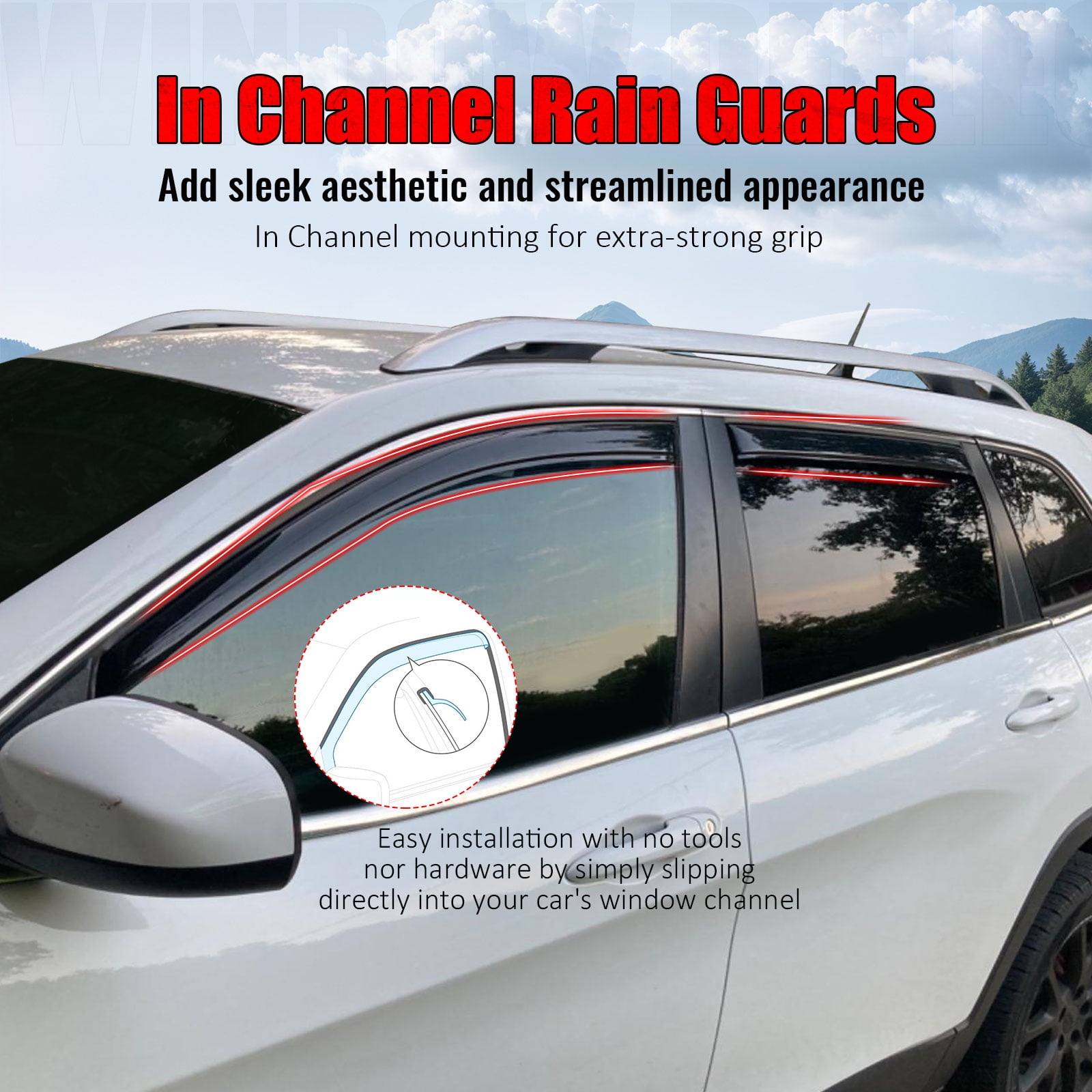 Ikon Motorsports In-Channel Window Visors Fits 2014-2023 Jeep Cherokee, Slim Style Side Door Rain Vent Guard Deflectors, Acrylic Smoke 4PCS
