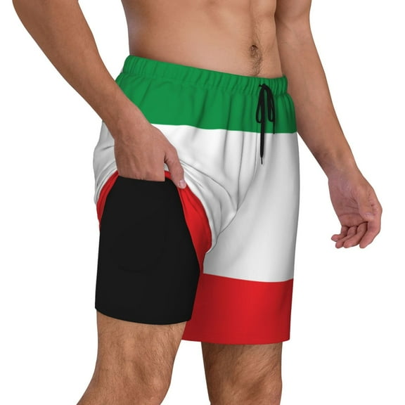 Men's 2 in 1 Swim Trunks with Compression Liner Italian Flag Quick Dry Beach Shorts