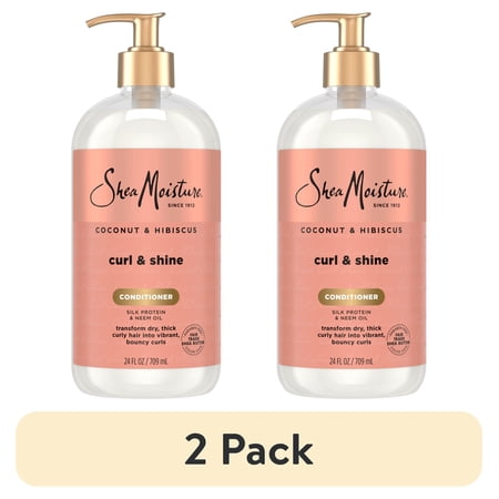 (2 pack) Shea Moisture Curl & Shine Conditioner for Thick Curly Hair Coconut & Hibiscus to Moisturize & Soften, 24 fl oz